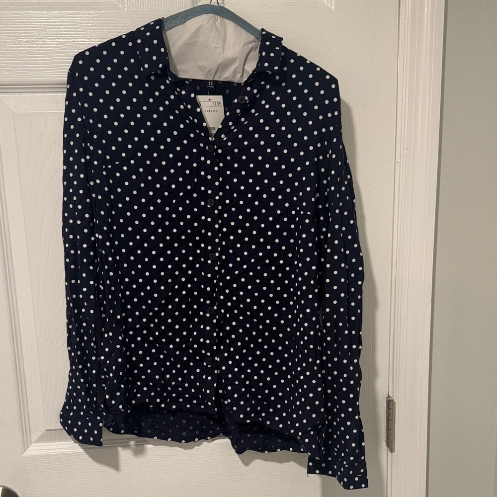 NWT H&M Divided Navy Polka Dot Blouse